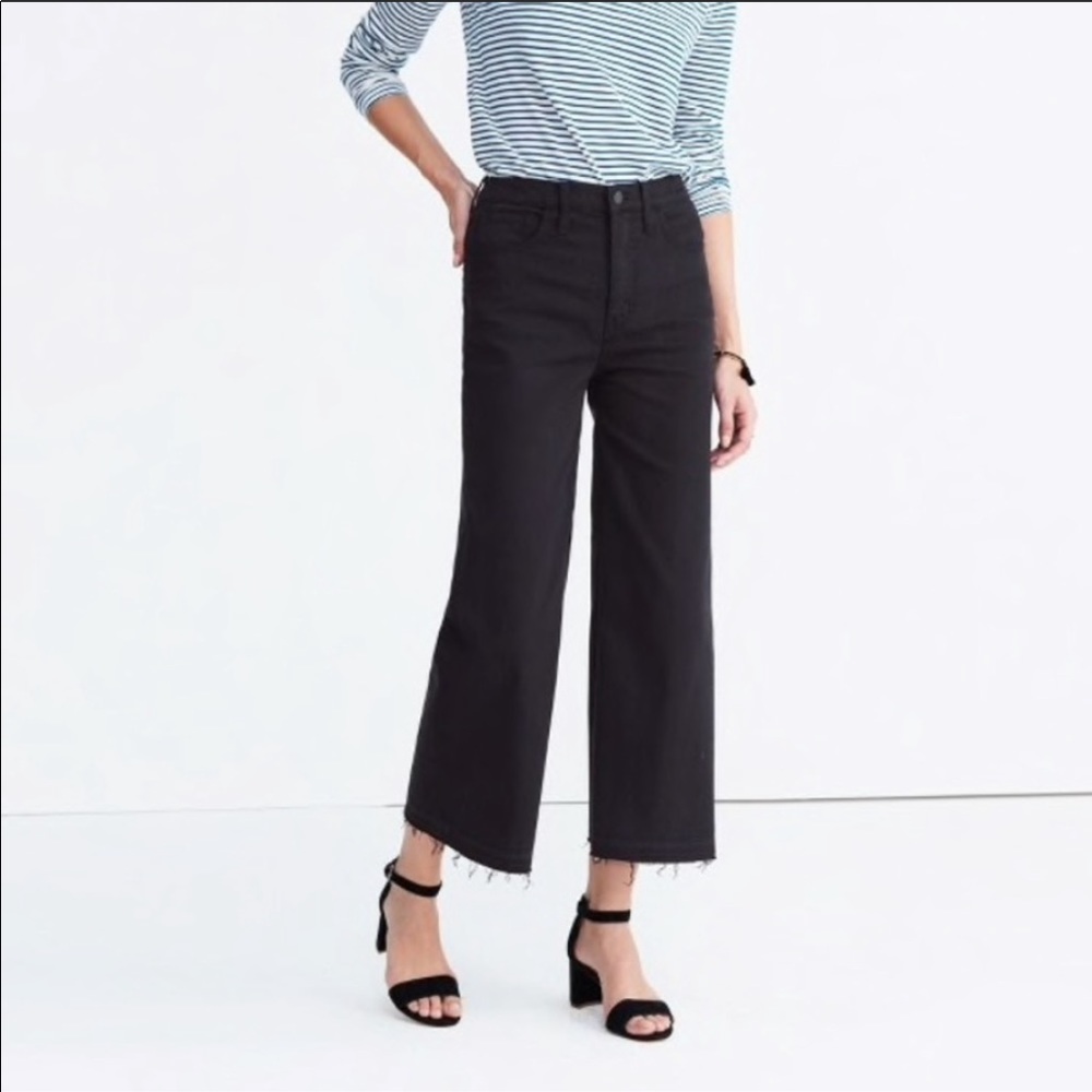Madewell Wide Leg Crop Jeans Drop Hem in Black
